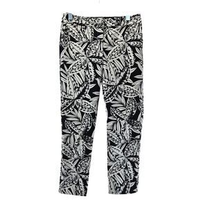 Boden Tropical Pants Womens 8 Black White Palm Tree Straight Leg Crop Resort